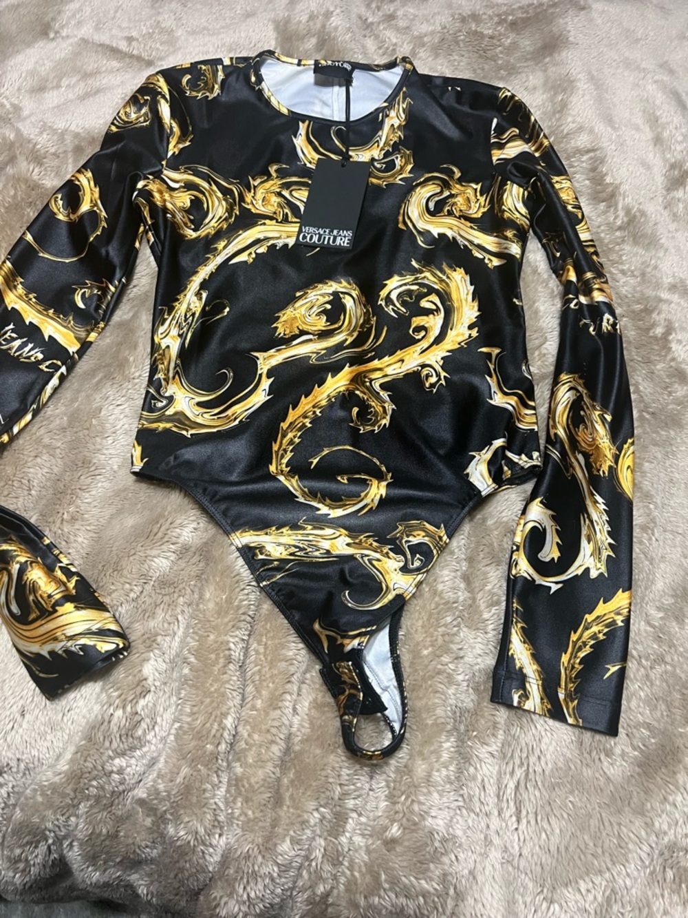 Versace Jeans Couture Black & Gold Long-Sleeve Bodysuit SOLD❌❌❌❌